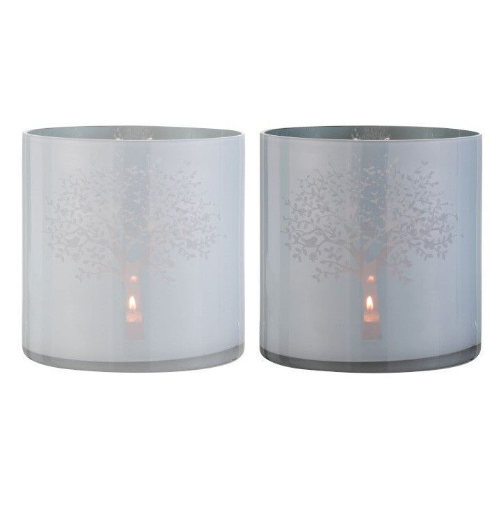 Photophores verre blanc et bleu Marino H 20 cm - Lot de 2 - Photo n°1