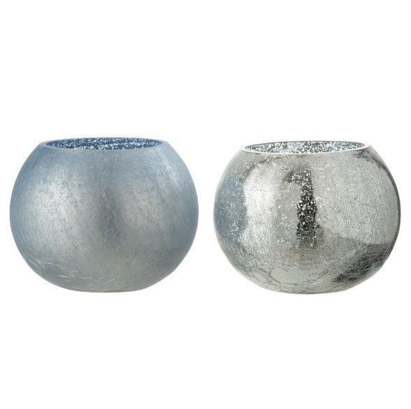 Photophores verre craquelé bleu Marino H 12 cm - Lot de 2 - Photo n°1