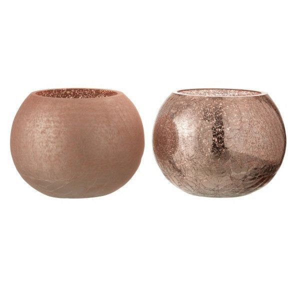 Photophores verre craquelé rose Uchi H 12 cm - Lot de 2 - Photo n°1