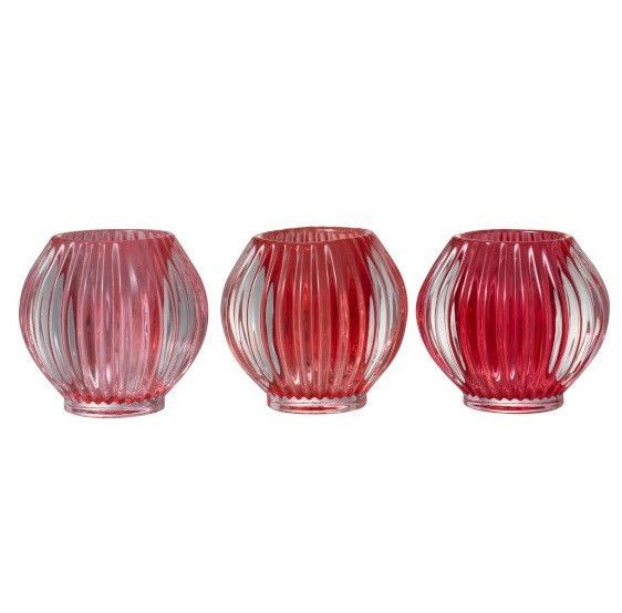 Photophores verre rouge à stries Ocel - Lot de 12 - Photo n°1