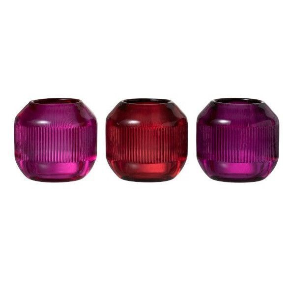 Photophores verre rouge et mauve à stries Ocel - Lot de 6 - Photo n°1