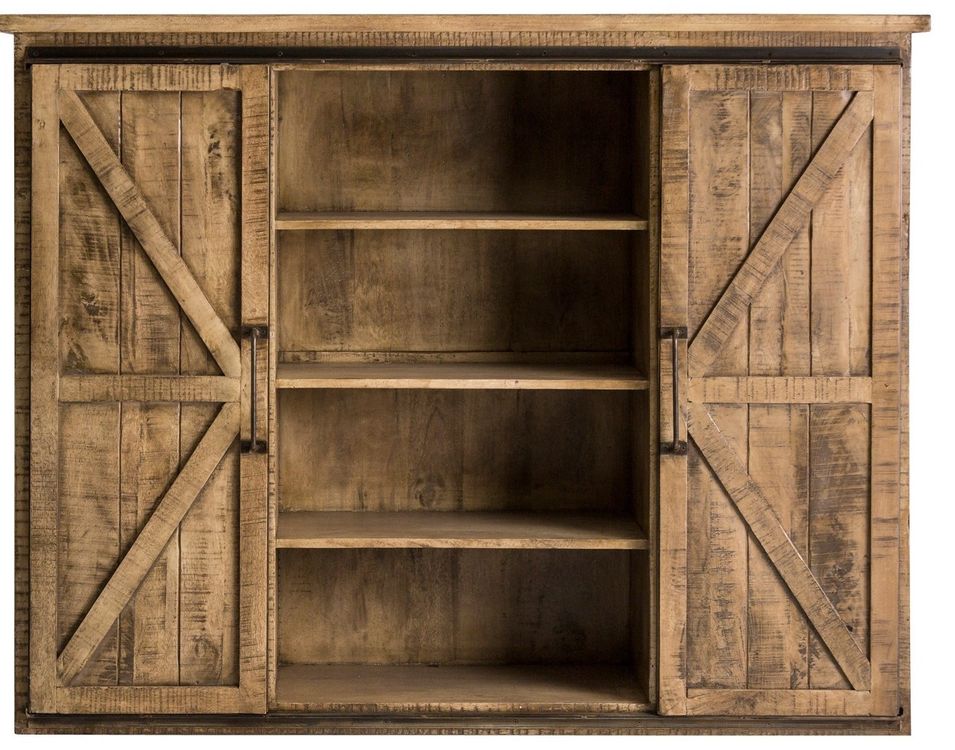 Placard 2 portes manguier massif clair et métal noir Mata - Photo n°1