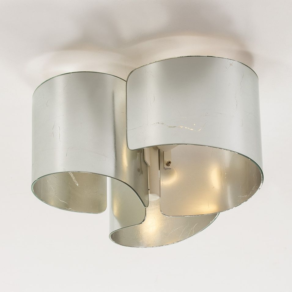 Plafonnier verre argenté et métal blanc Lailou H 28 cm - Photo n°1