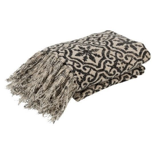 Plaid coton noir et blanc motif oriental Omani - Lot de 2 - Photo n°1