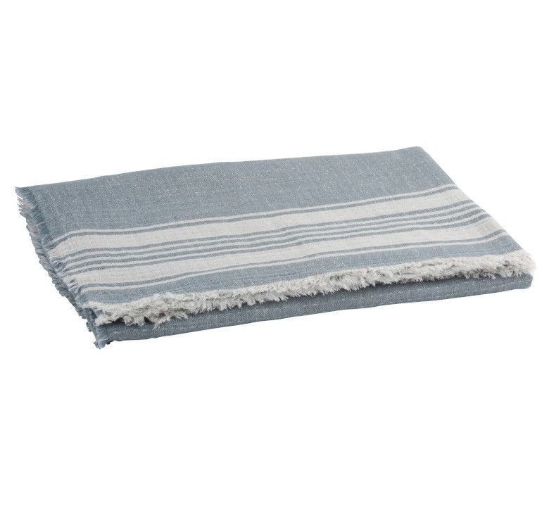 Plaid tissu bleu à rayures blanches Marino - Photo n°1