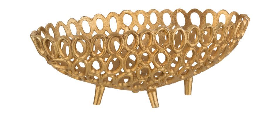 Plat ovale cercles en aluminium doré Huli L 47 cm - Photo n°1