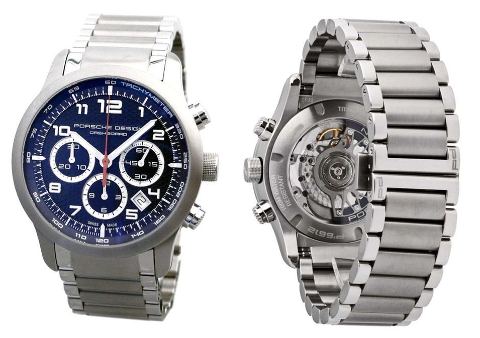 Porsche Design dashboard P6612 - Automatic Chrono Eterna Movement. Titanium-aluminium Case & Bracelet. Dark Blue Dial. 42mm. Date. Sapphire Glass Front&back. Wr 100m. Swiss Made 6612.11.74.247 - Photo n°1