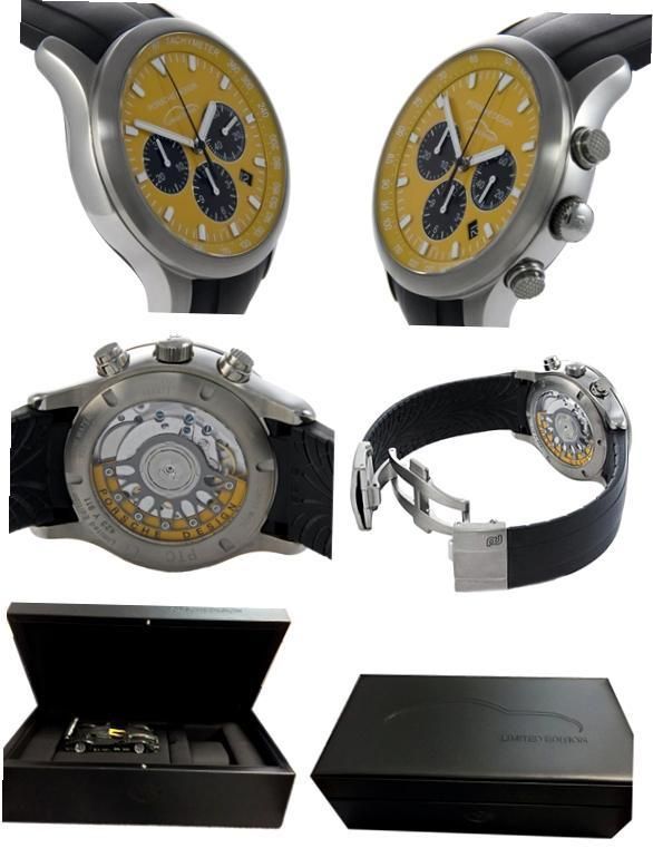 Porsche Design dashboard P6612 Porsche 911 Yellow - Automatic Chrono Eterna Movement. Titanium-aluminium Case. Rubber Strap. Yellow Dial W. Black Counters. 42mm. Date. Sapphire Gla 6612.11.20.1139 - Photo n°1