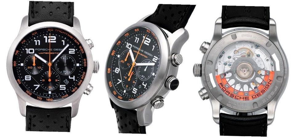 Porsche Design dashboard P6612 Racing Black&orange - Automatic Chrono Eterna Movement. Titanium-aluminium Case. Black Racing Leather Strap. Black Dial W. Orange Details. 42mm. Date 6612.11.43.1179 - Photo n°1