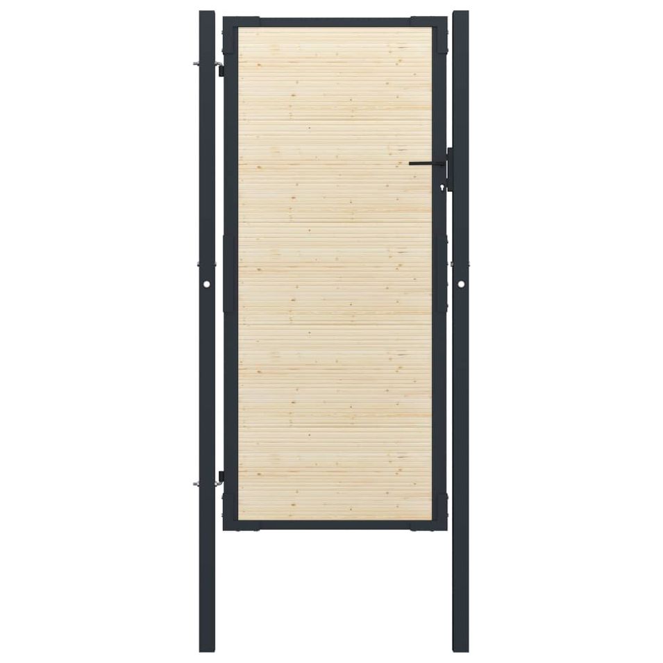 Portail de clôture en acier et bois d'épicéa 107x250 cm - Photo n°1
