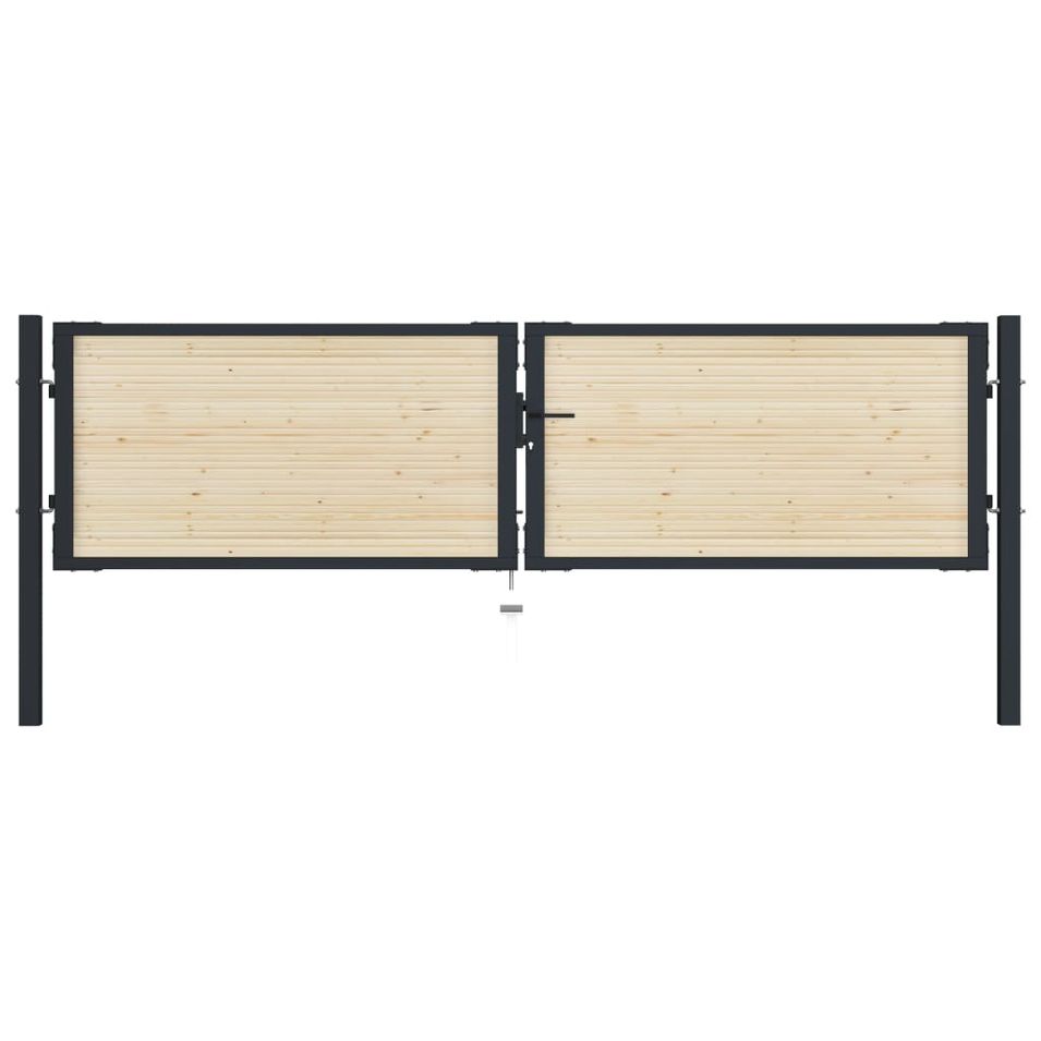 Portail de clôture en acier et bois d'épicéa 310x125 cm - Photo n°1