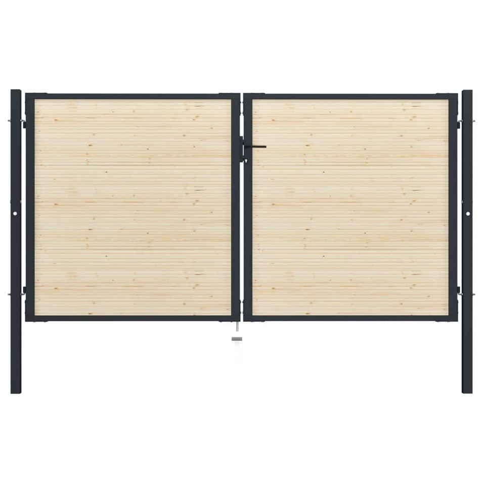 Portail de clôture en acier et bois d'épicéa 310x200 cm - Photo n°1
