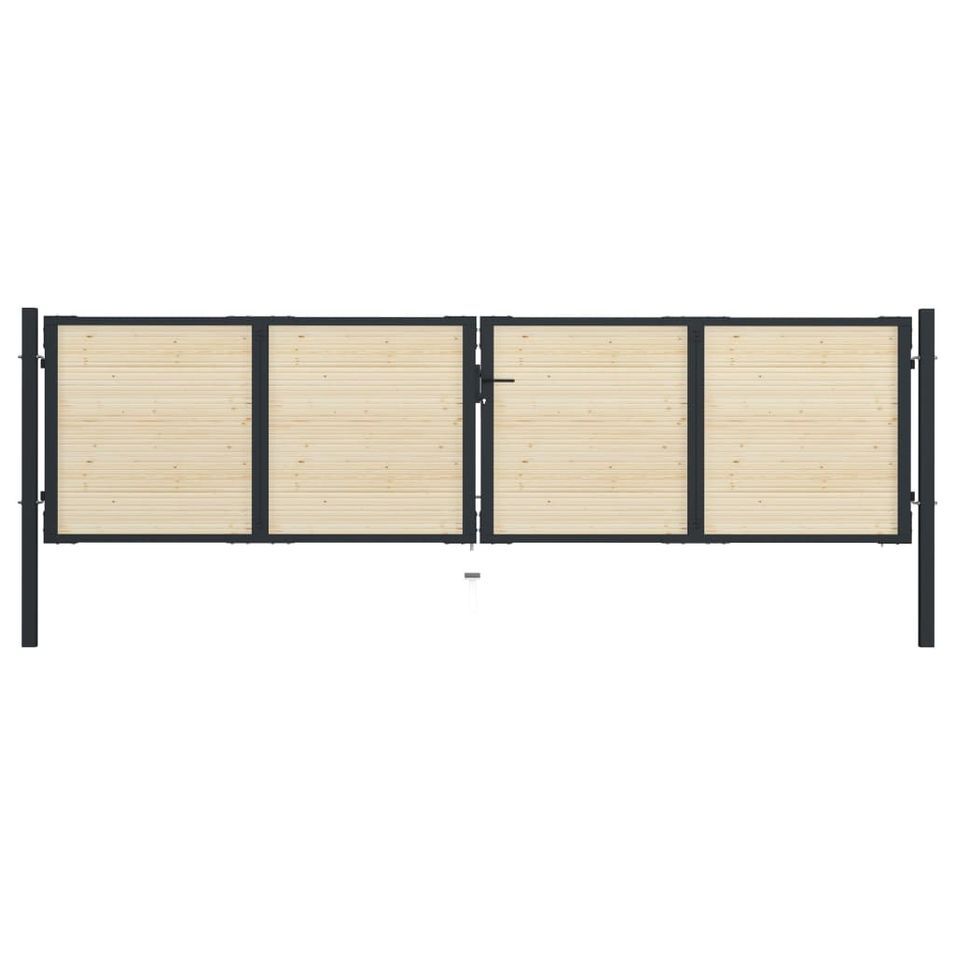 Portail de clôture en acier et bois d'épicéa 408x150 cm - Photo n°1