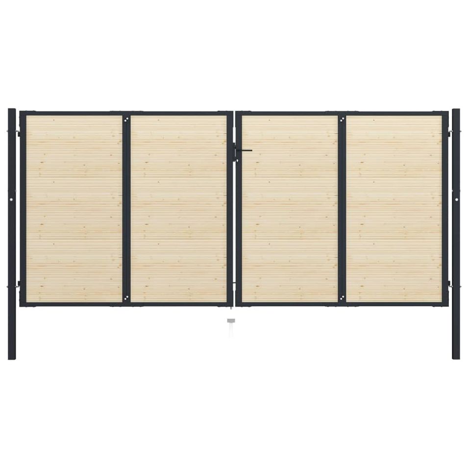 Portail de clôture en acier et bois d'épicéa 408x225 cm - Photo n°1