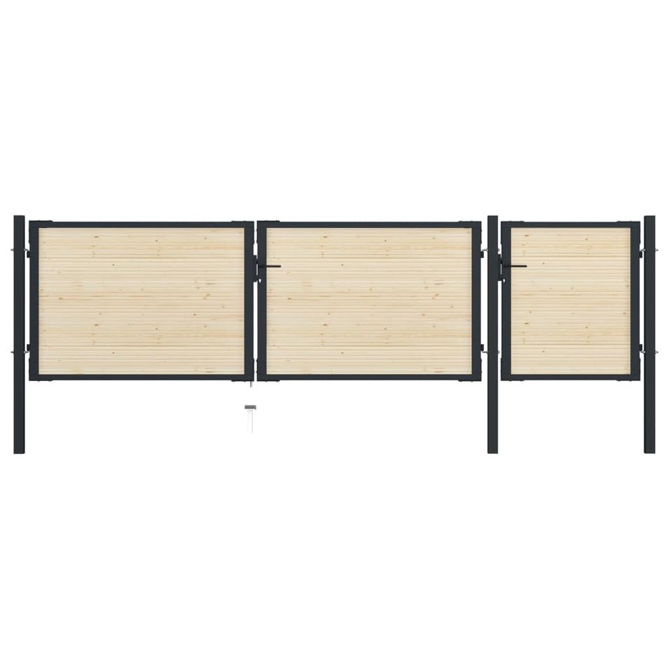 Portail de clôture en acier et bois d'épicéa 413x150 cm - Photo n°1