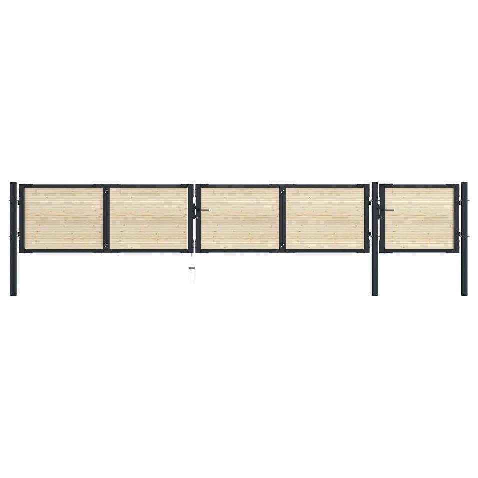 Portail de clôture en acier et bois d'épicéa 513x125 cm - Photo n°1