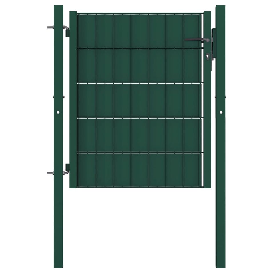 Portail de clôture PVC et acier 100x101 cm Vert - Photo n°1