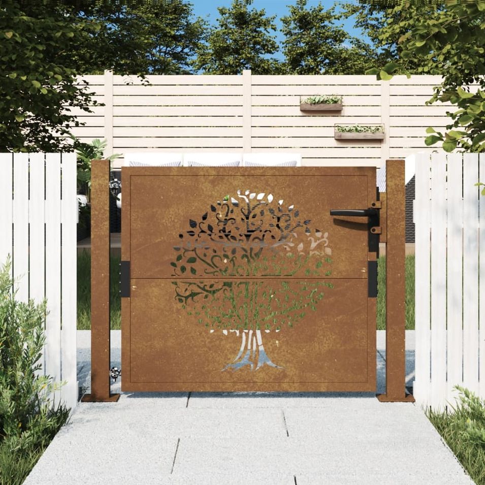 Portail de jardin 105x105 cm acier corten conception de l'arbre - Photo n°1