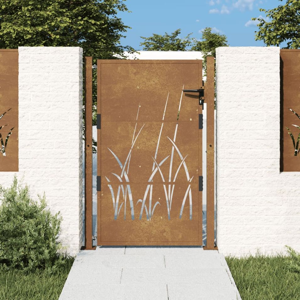 Portail de jardin 105x130 cm acier corten conception d'herbe - Photo n°1