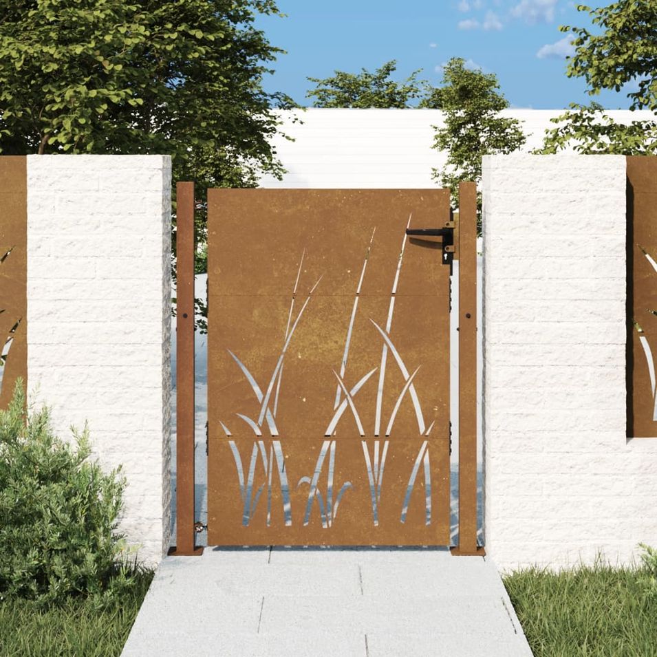 Portail de jardin 105x130 cm acier corten conception d'herbe - Photo n°1