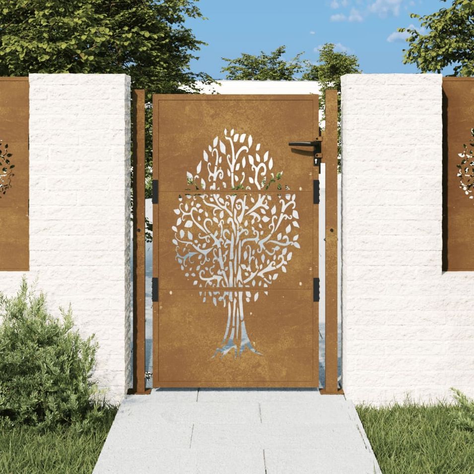 Portail de jardin 105x130 cm acier corten conception de l'arbre - Photo n°1