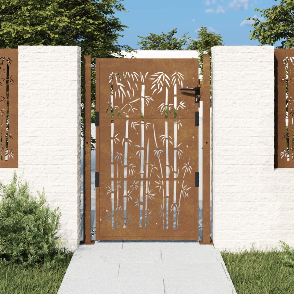 Portail de jardin 105x130 cm acier corten design de bambou - Photo n°1