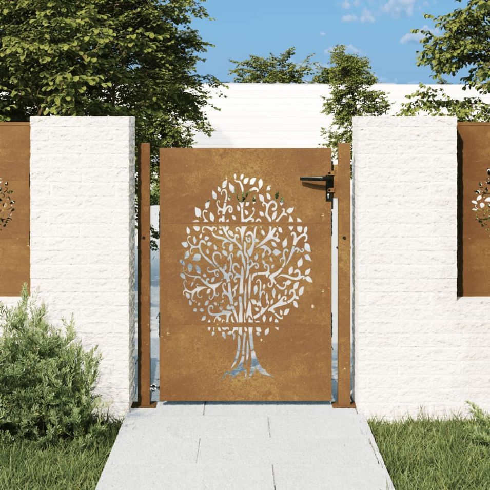 Portail de jardin 105x155 cm acier corten conception de l'arbre - Photo n°1