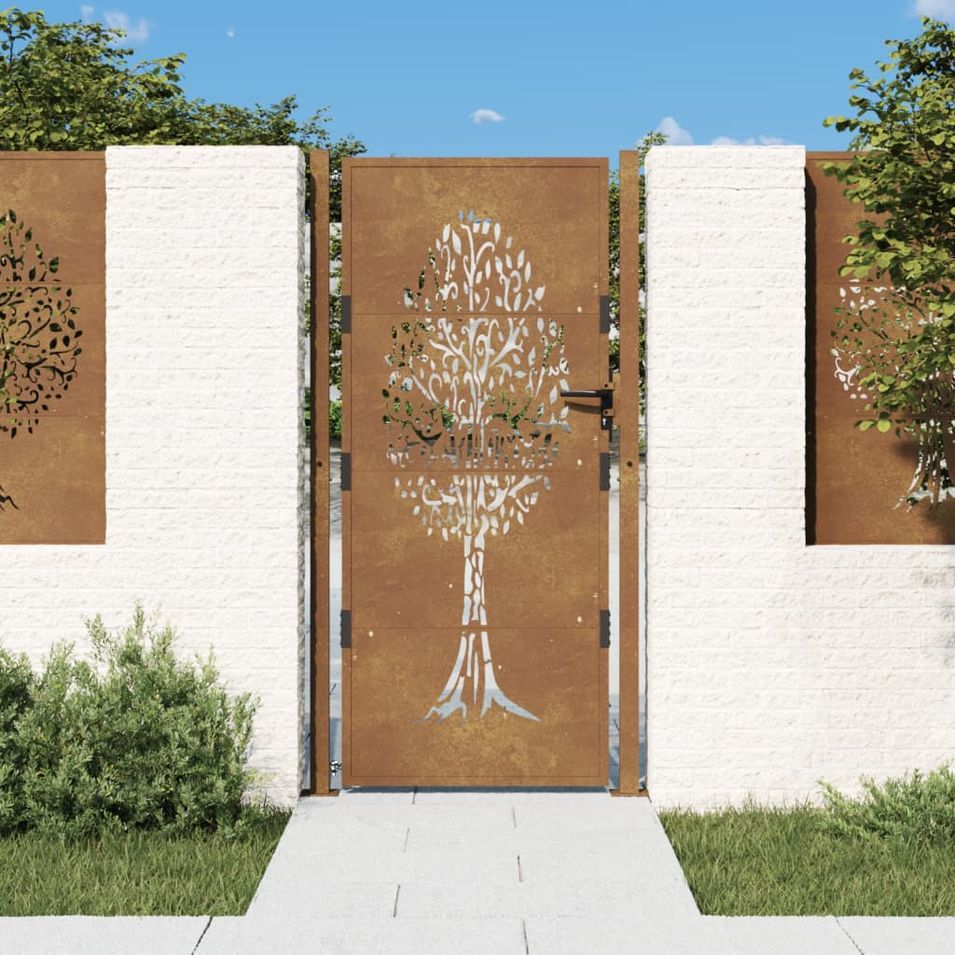 Portail de jardin 105x180 cm acier corten conception de l'arbre - Photo n°1