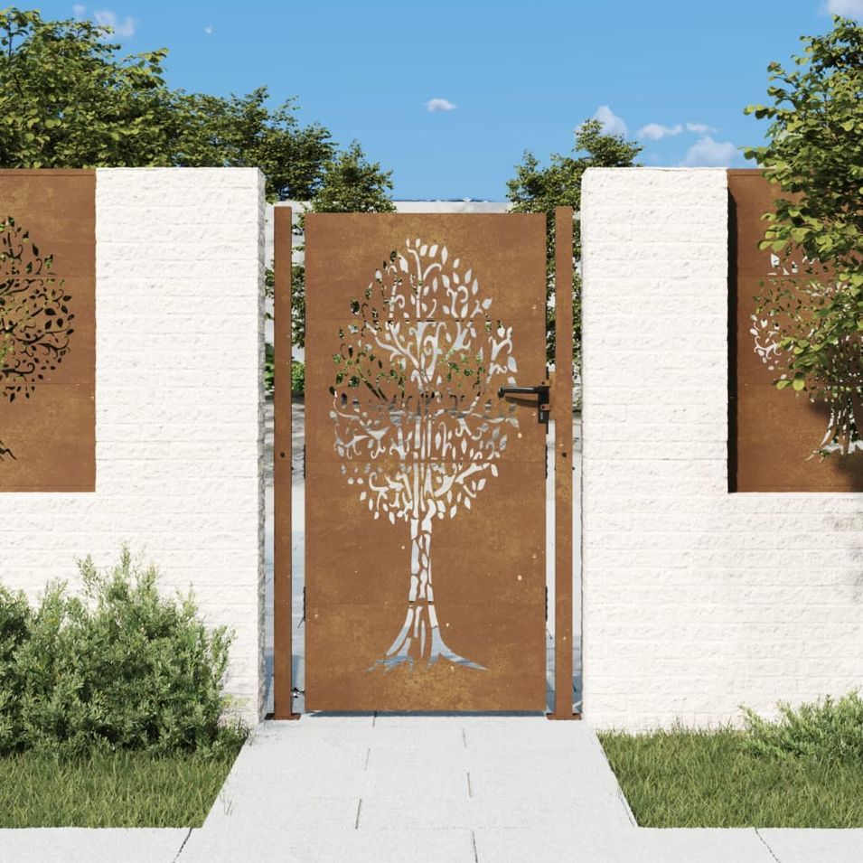 Portail de jardin 105x180 cm acier corten conception de l'arbre - Photo n°1
