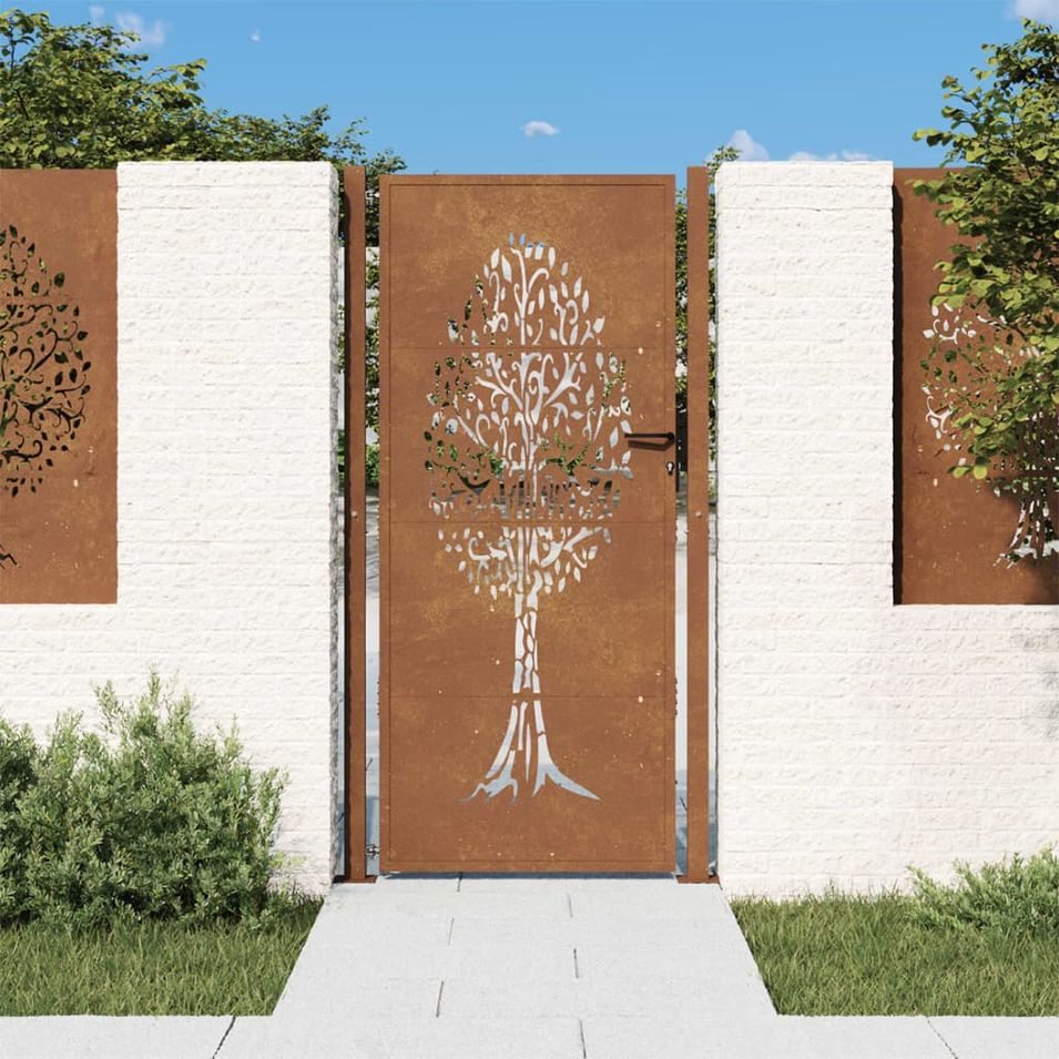 Portail de jardin 105x205 cm acier corten conception de l'arbre - Photo n°1