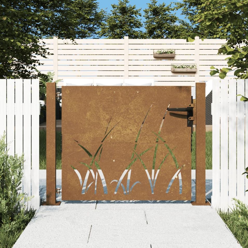 Portail de jardin 105x80 cm acier corten conception d'herbe - Photo n°1