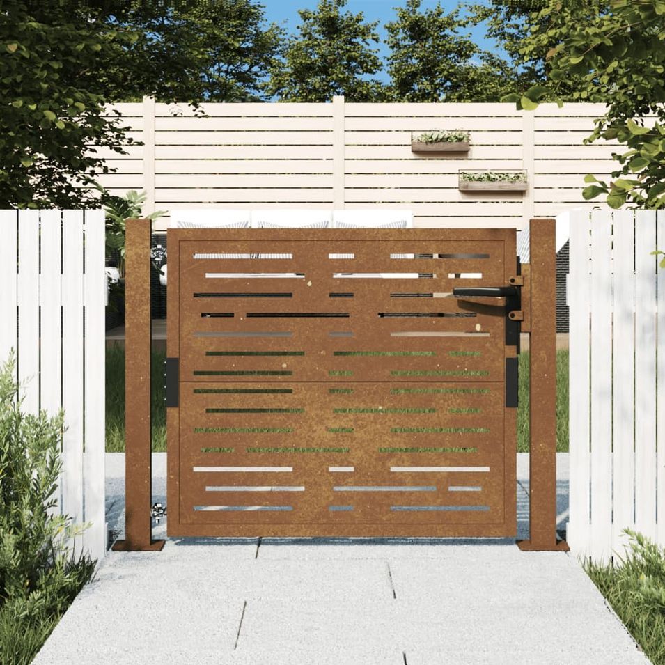 Portail de jardin 105x80 cm acier corten conception de carré - Photo n°1
