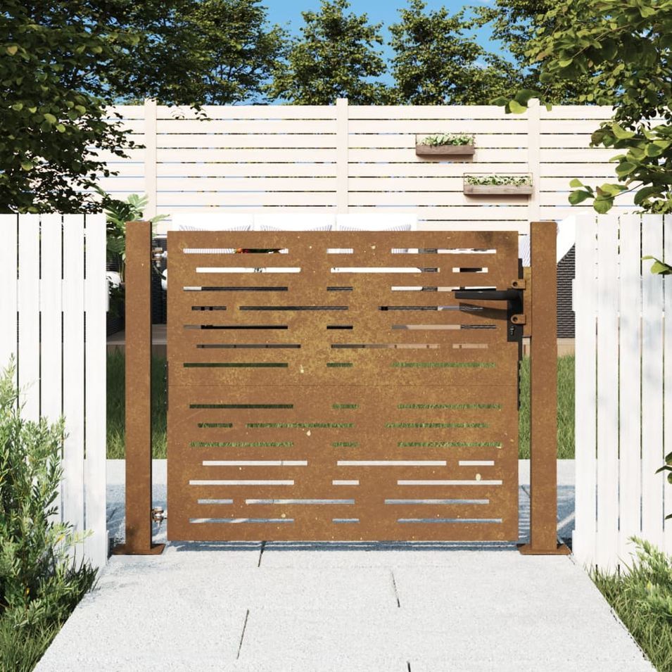 Portail de jardin 105x80 cm acier corten conception de carré - Photo n°1