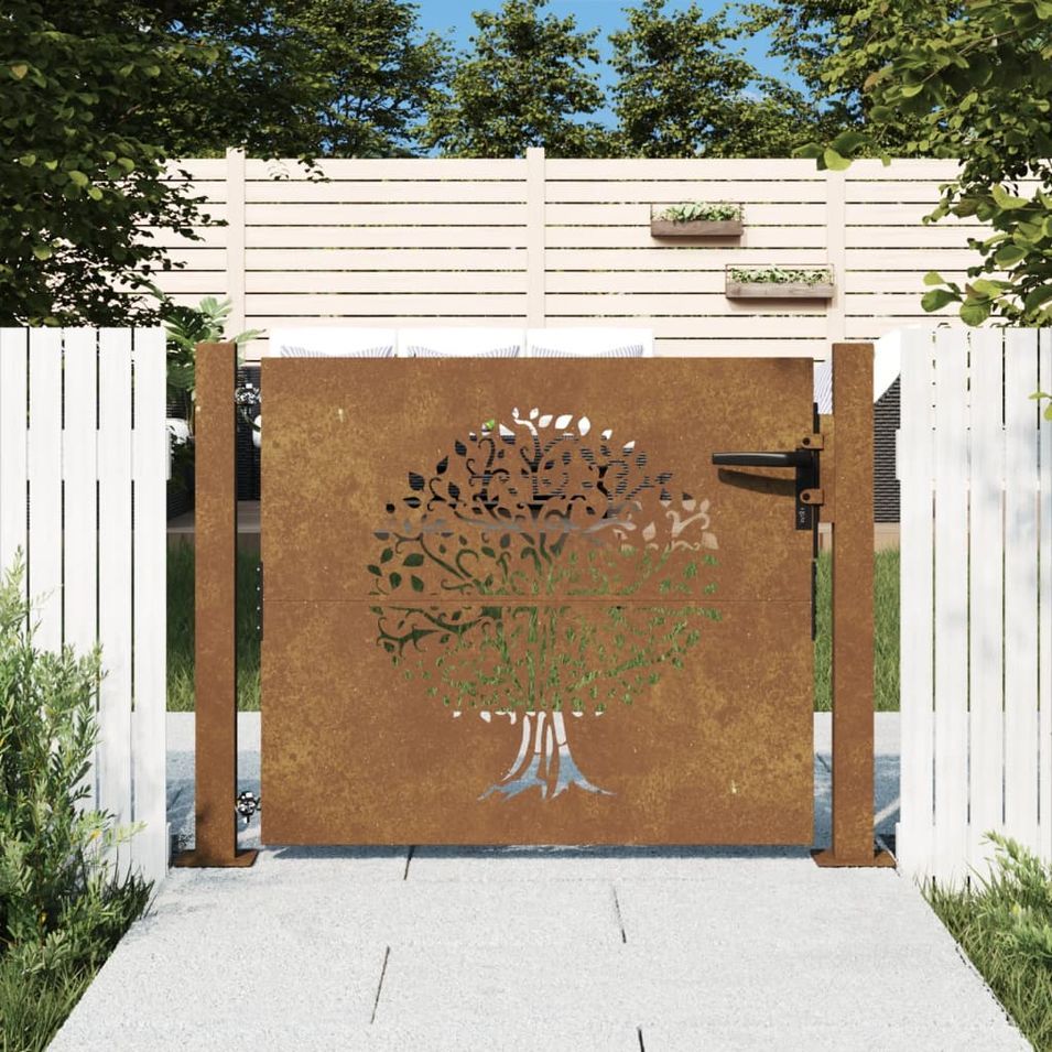 Portail de jardin 105x80 cm acier corten conception de l'arbre - Photo n°1