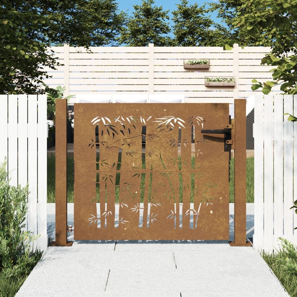 Portail de jardin 105x80 cm acier corten design de bambou - Photo n°1