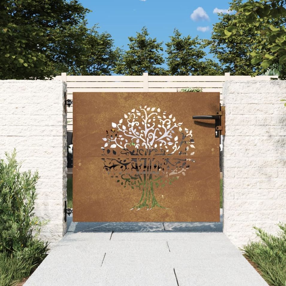 Portail de jardin 85x100 cm acier corten conception de l'arbre - Photo n°1