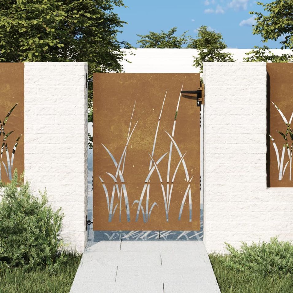 Portail de jardin 85x150 cm acier corten conception d'herbe - Photo n°1