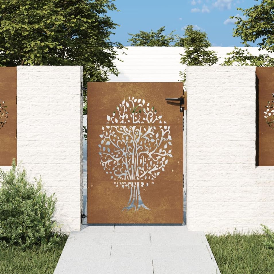 Portail de jardin 85x150 cm acier corten conception de l'arbre - Photo n°1