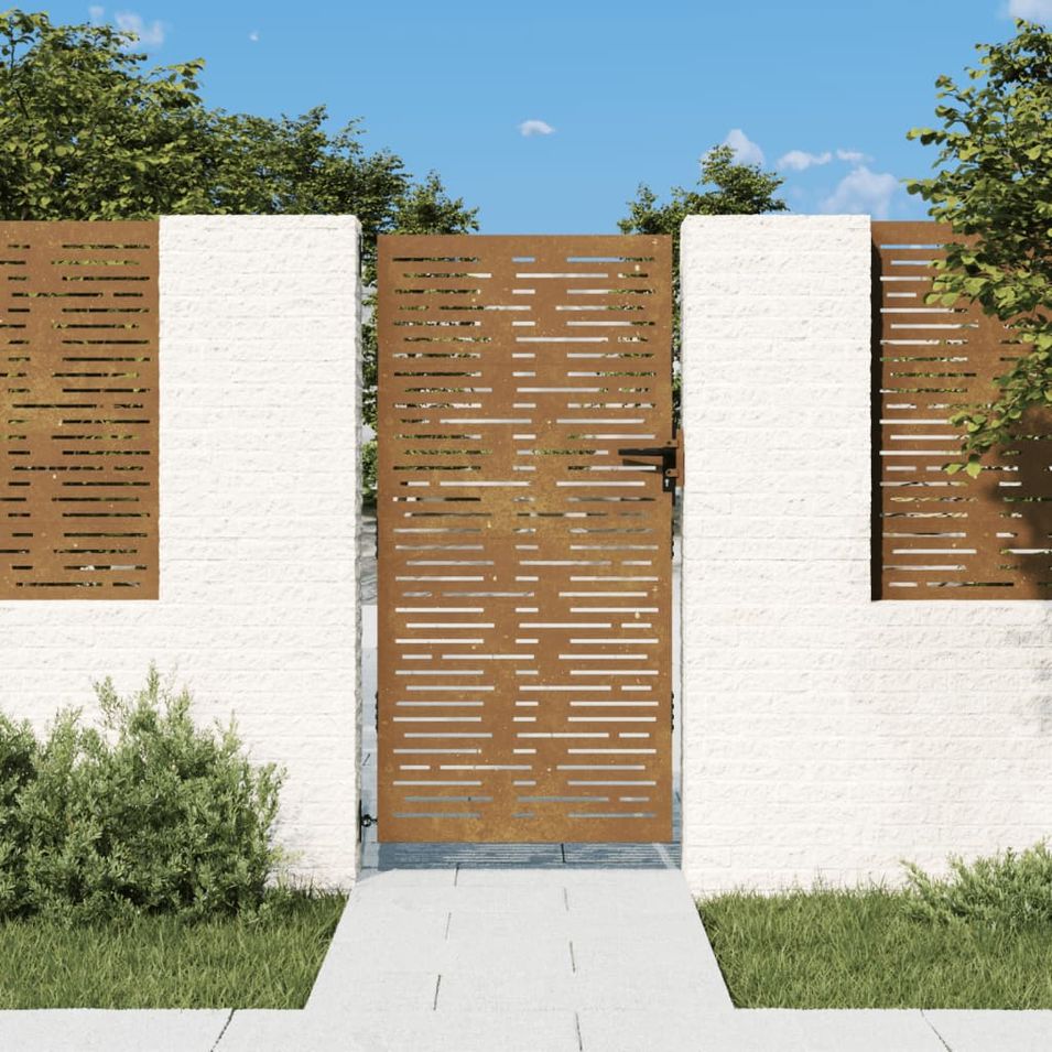 Portail de jardin 85x175 cm acier corten conception de carré - Photo n°1