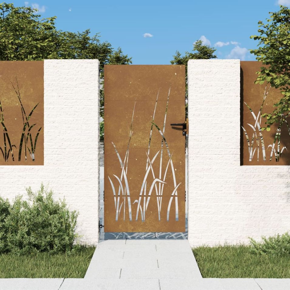 Portail de jardin 85x200 cm acier corten conception d'herbe - Photo n°1