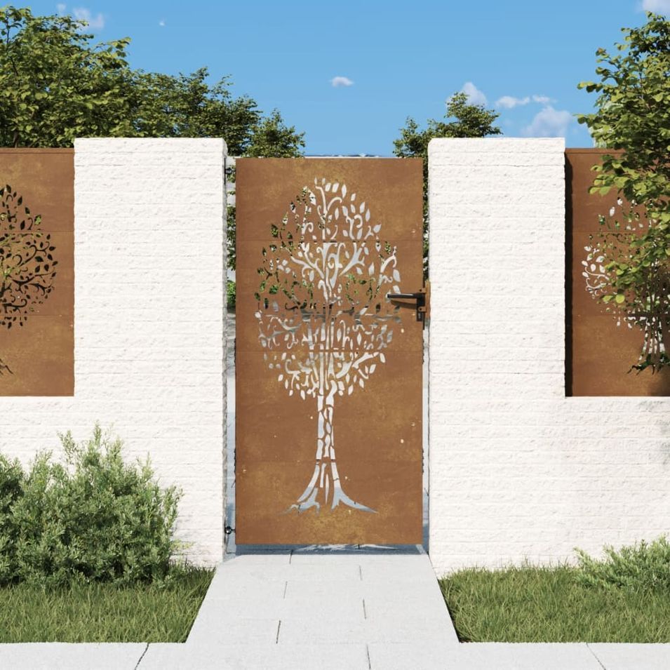 Portail de jardin 85x200 cm acier corten conception de l'arbre - Photo n°1