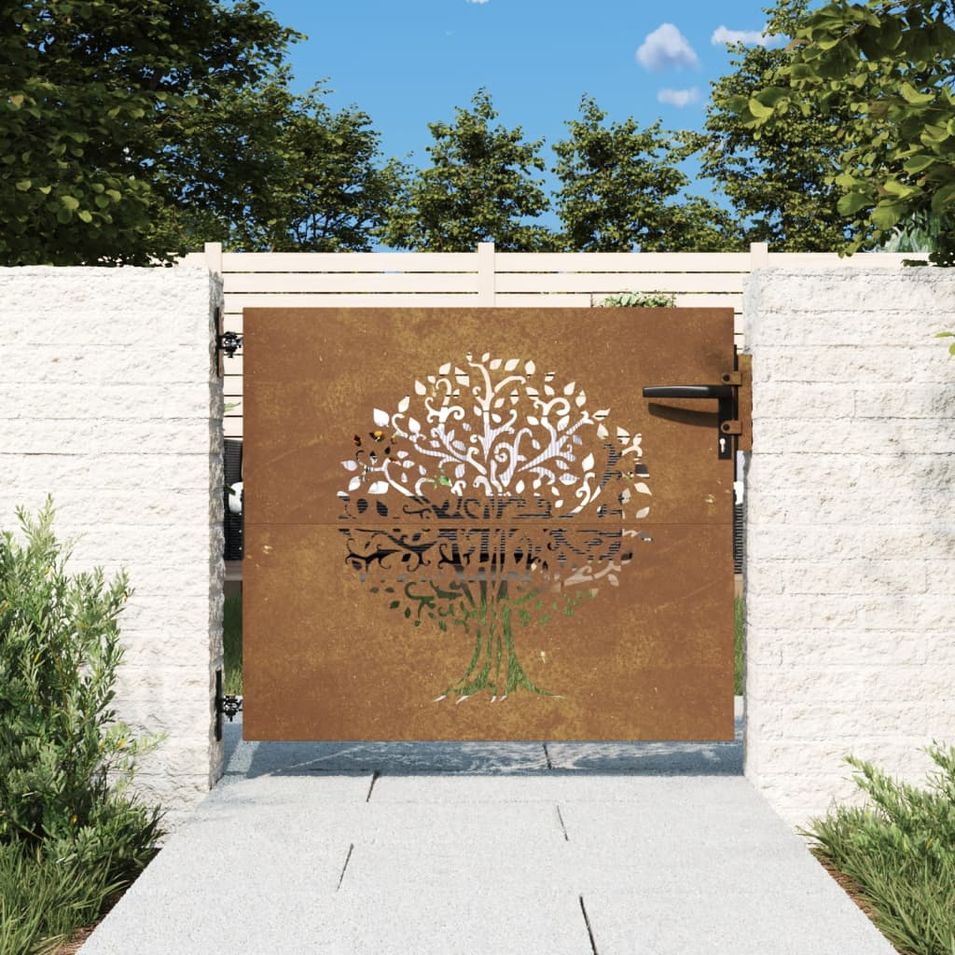 Portail de jardin 85x75 cm acier corten conception d'arbre - Photo n°1