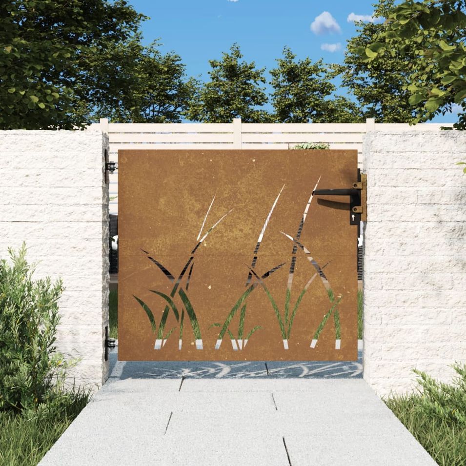 Portail de jardin 85x75 cm acier corten conception d'herbe - Photo n°1
