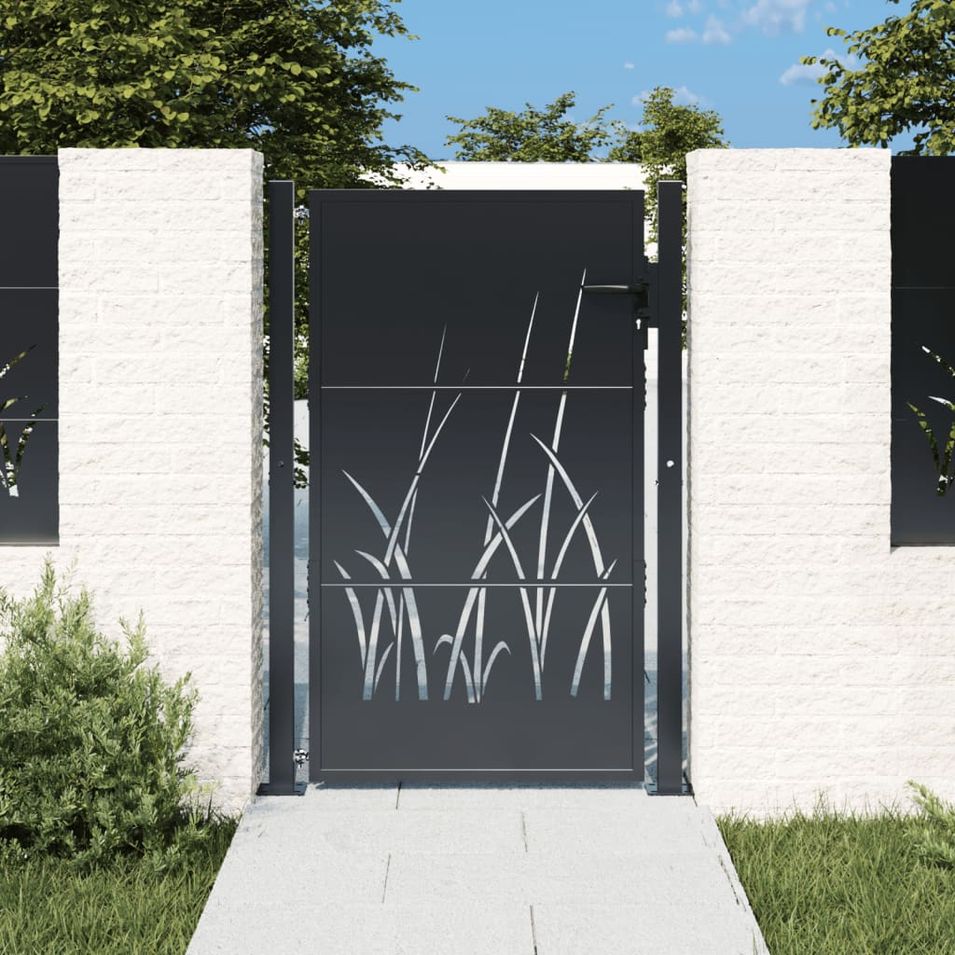 Portail de jardin anthracite 105x130cm acier conception d'herbe - Photo n°1