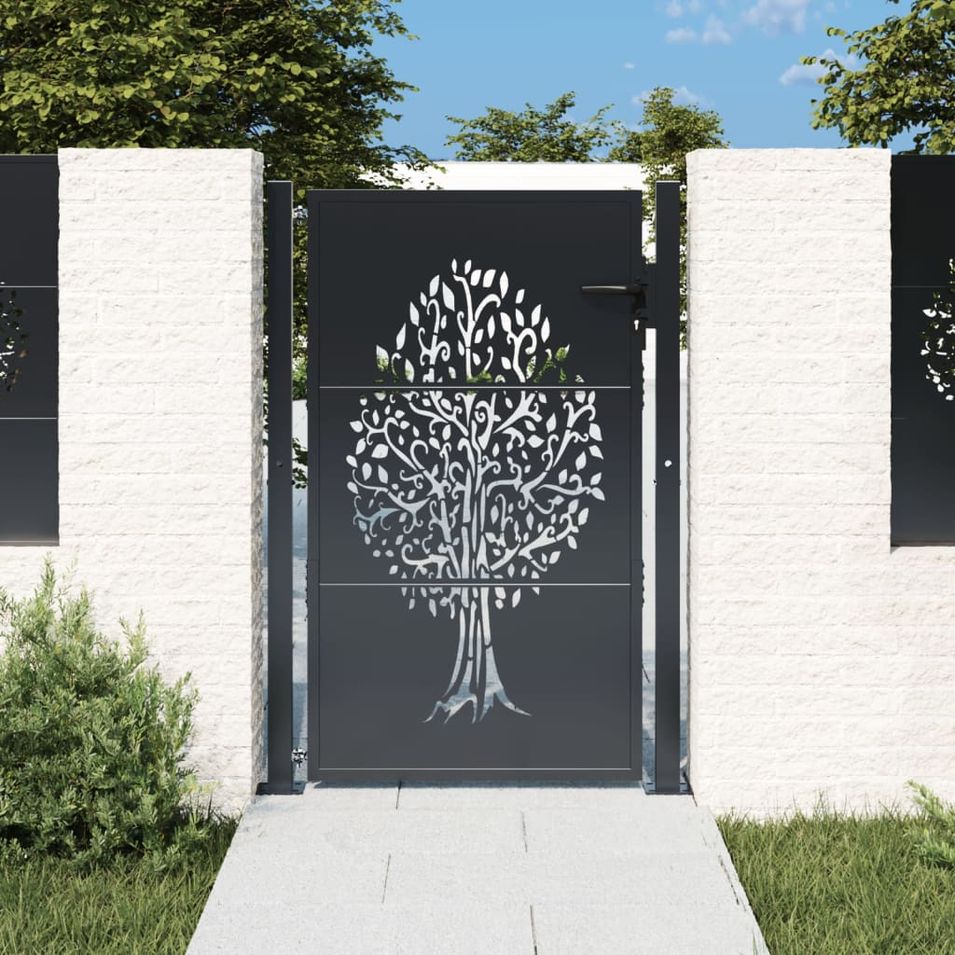 Portail de jardin anthracite 105x155cm acier conception d'arbre - Photo n°1