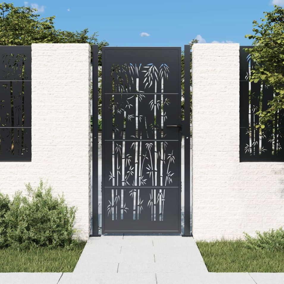 Portail de jardin anthracite 105x180 cm acier design de bambou - Photo n°1