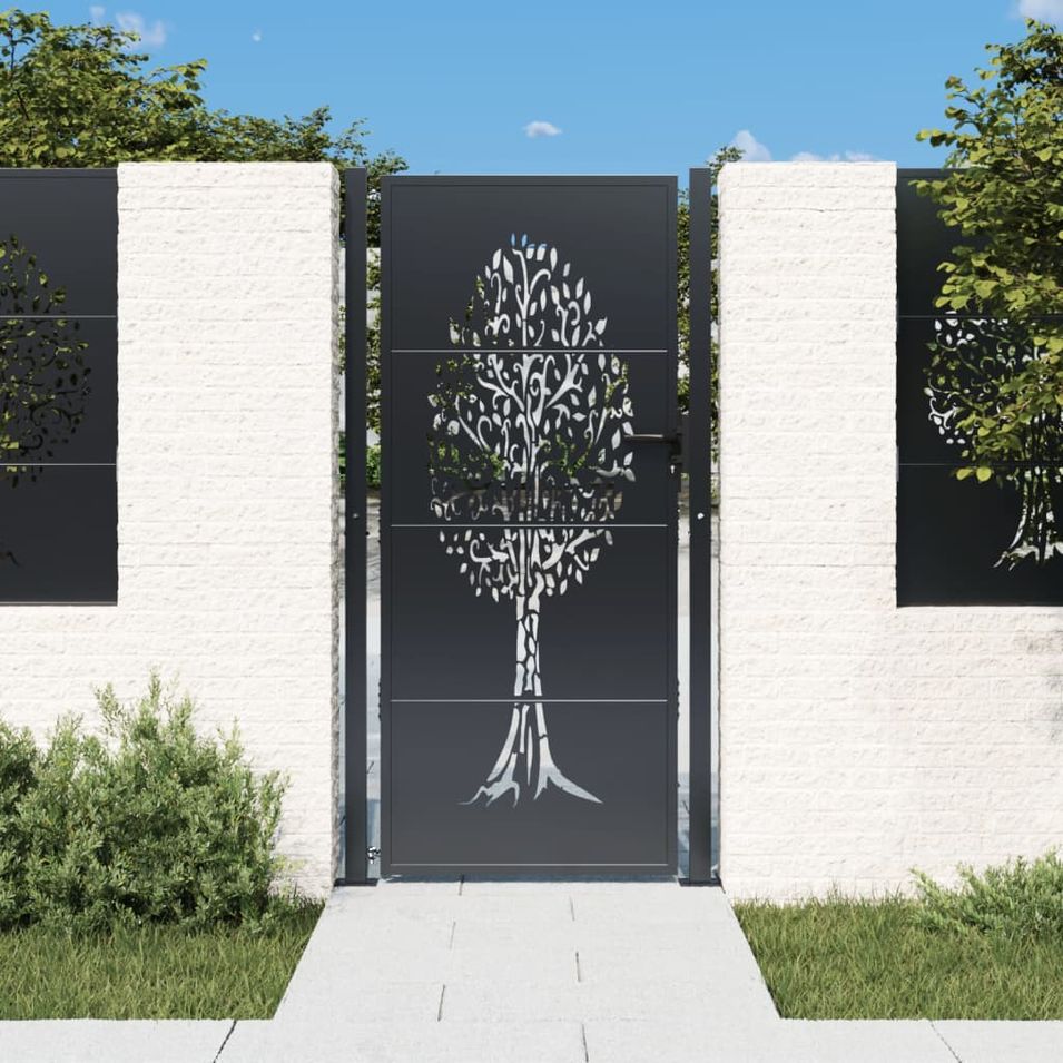 Portail de jardin anthracite 105x180cm acier conception d'arbre - Photo n°1