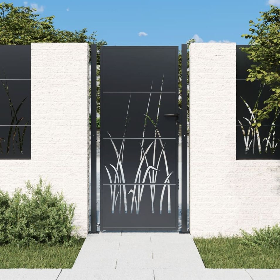 Portail de jardin anthracite 105x180cm acier conception d'herbe - Photo n°1