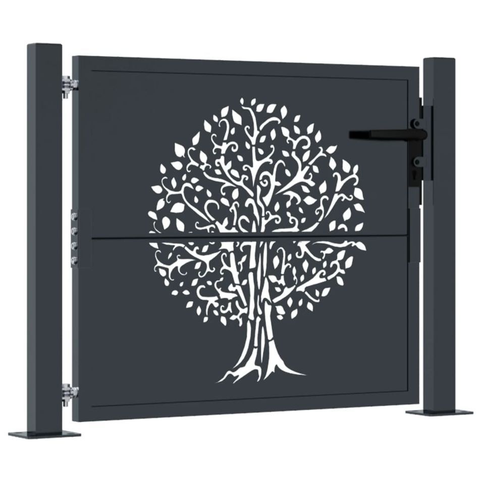 Portail de jardin anthracite 105x80 cm acier conception d'arbre - Photo n°2
