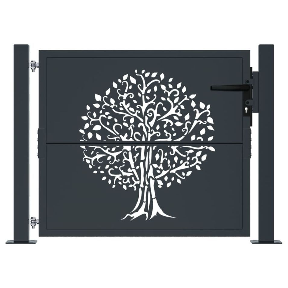Portail de jardin anthracite 105x80 cm acier conception d'arbre - Photo n°3